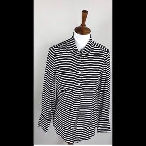 J crew 100% silk striped navy white button up